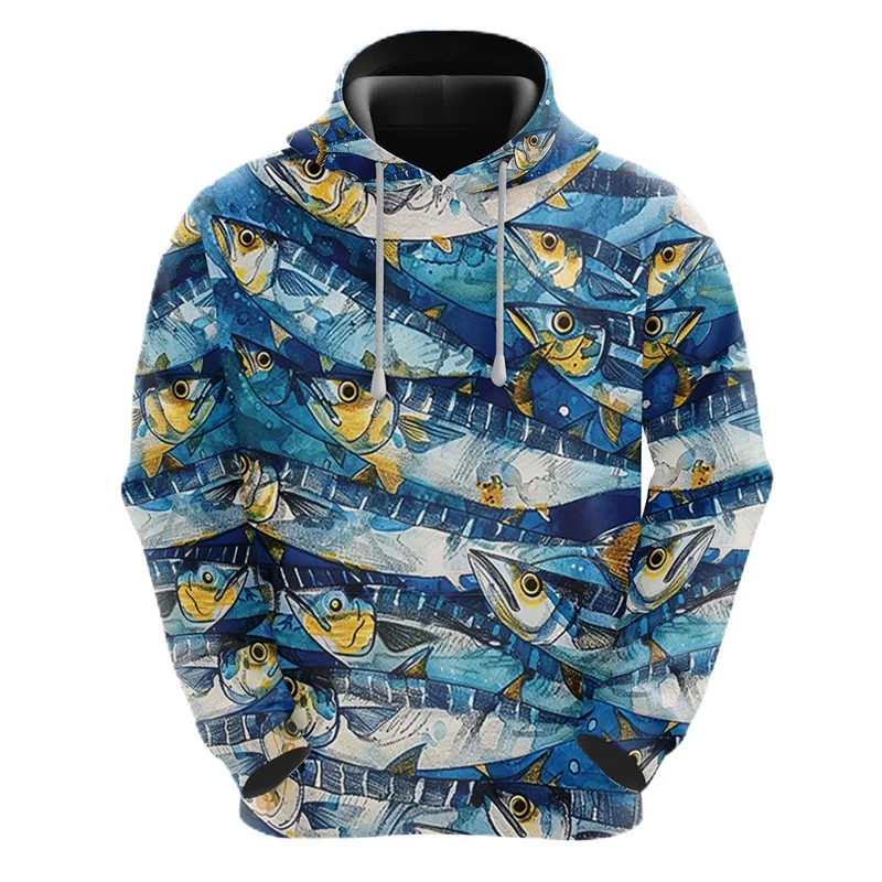 3D Printed Sea Fish Hoodies Men Marine Animal Graphic Sweatshirts Spring Autumn Casual Sport Street Pullovers Tops Unisex Hoody