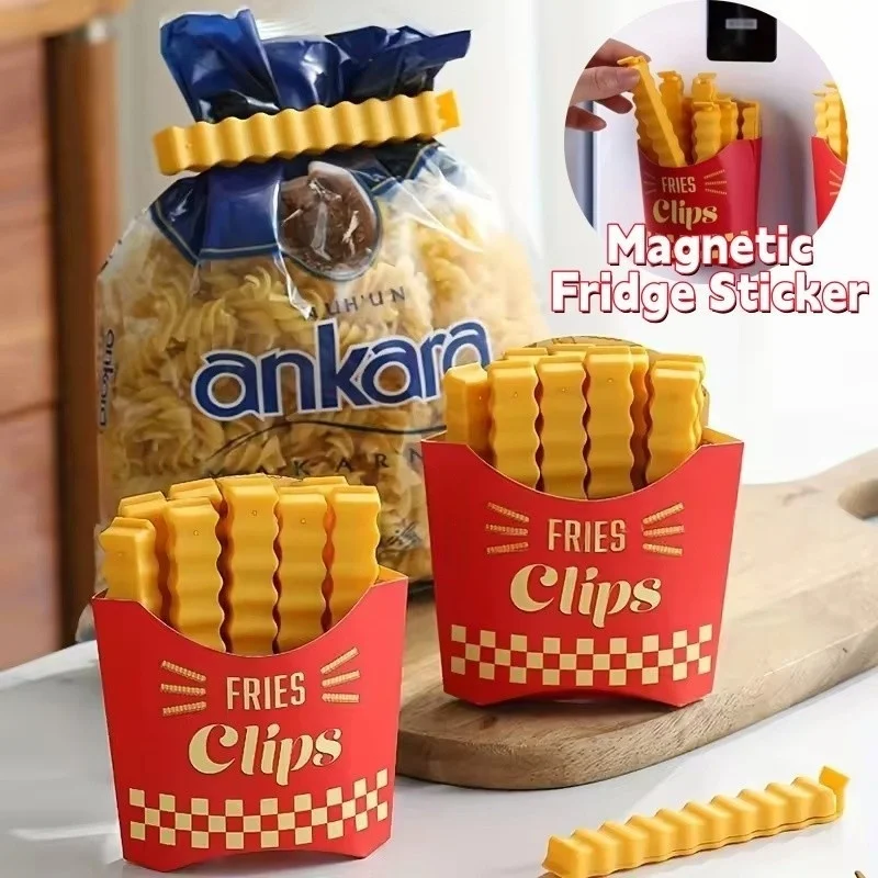 12Pcs/Set Food Moisture-proof Sealing Clip, with Magnetic Refrigerator Sticker, Fries Long Strip Snack Clip, Creative Gift