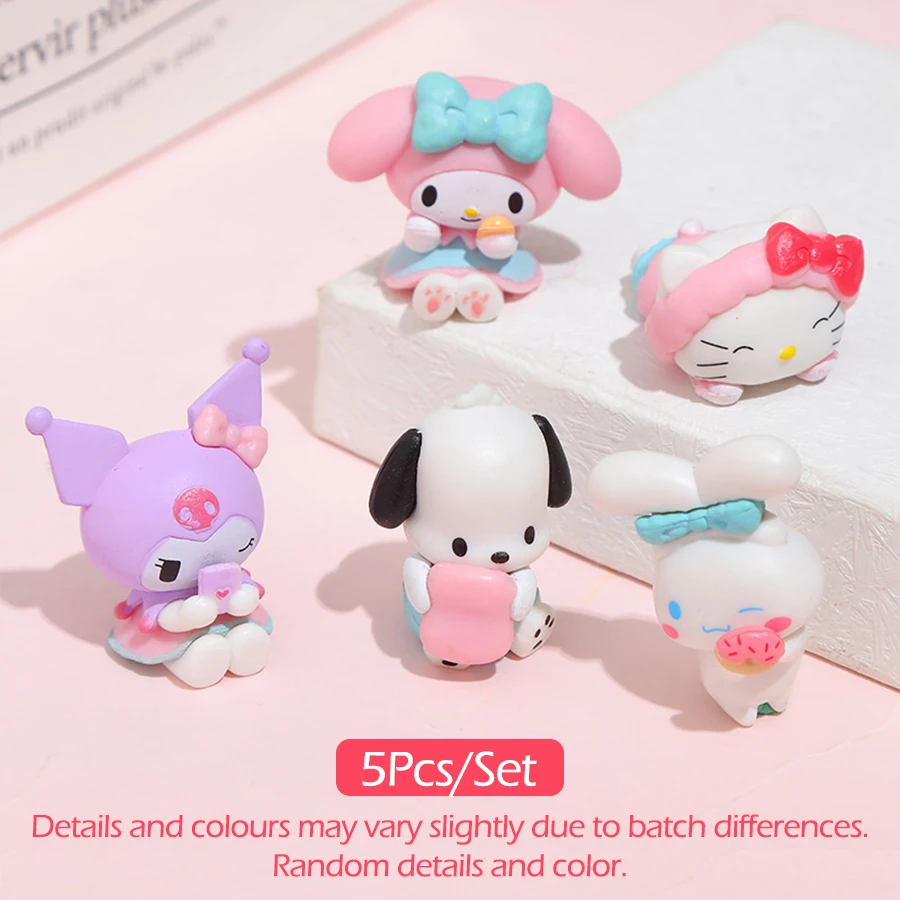 5Pcs/set Sanrio Mini Figures Hello Kitty Kuromi Melody Cinnamoroll Pompompurin Cake Decoration Cute Anime Doll Model Toy Kids Gi image 6