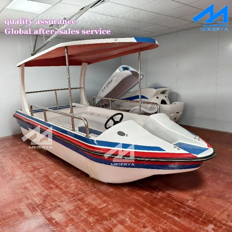 Newly Upgraded 6-8 People Environmentally Friendly Fiberglass Electric Boat With Solar Panels, Water Park And Amusement Sports