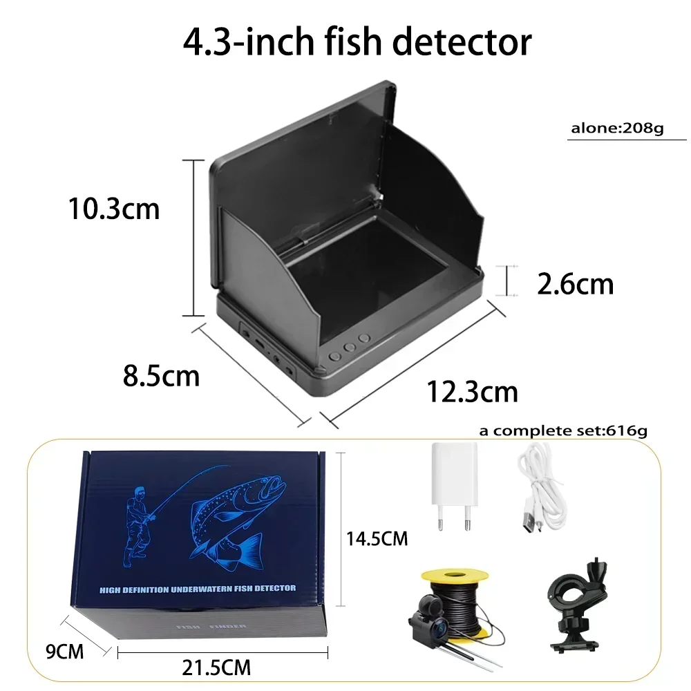 Ys43a detector de peixes subaquático de 4.3 polegadas, câmera de pesca ir, visão noturna para lago, gelo, mar, pesca, bateria de 5000mah