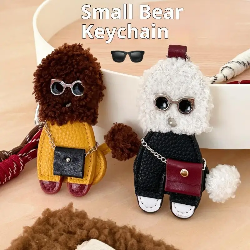 Niedlicher Cartoon-Plüsch-Teddy-Hund-Schlüsselanhänger, Kawaii-Lederpuppe, Anhänger, Rucksack, hängende Verzierung, Dekoration, Zubehör, Geschenke
