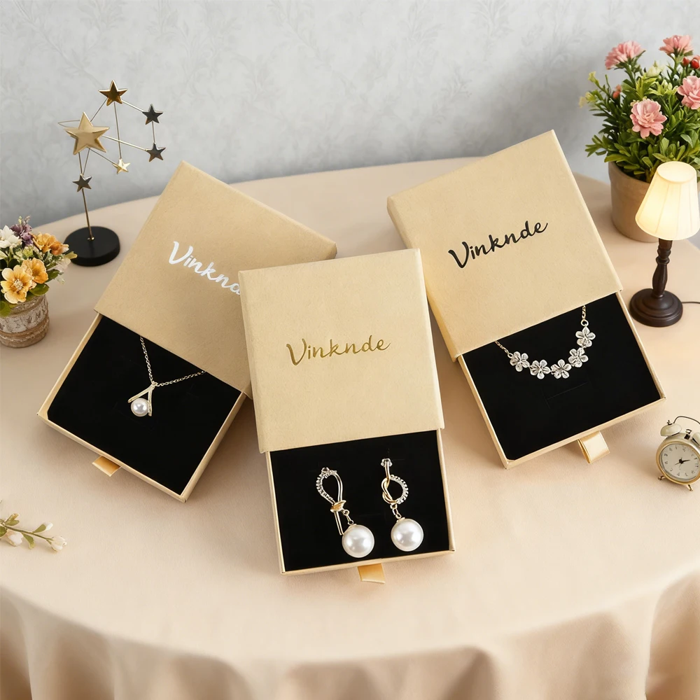 

Custom Jewellery Paper Sliding Boxes Cardboard Ring Jewelry Drawer Box with Logo Printed Necklace Earrings Packaging Gift Case