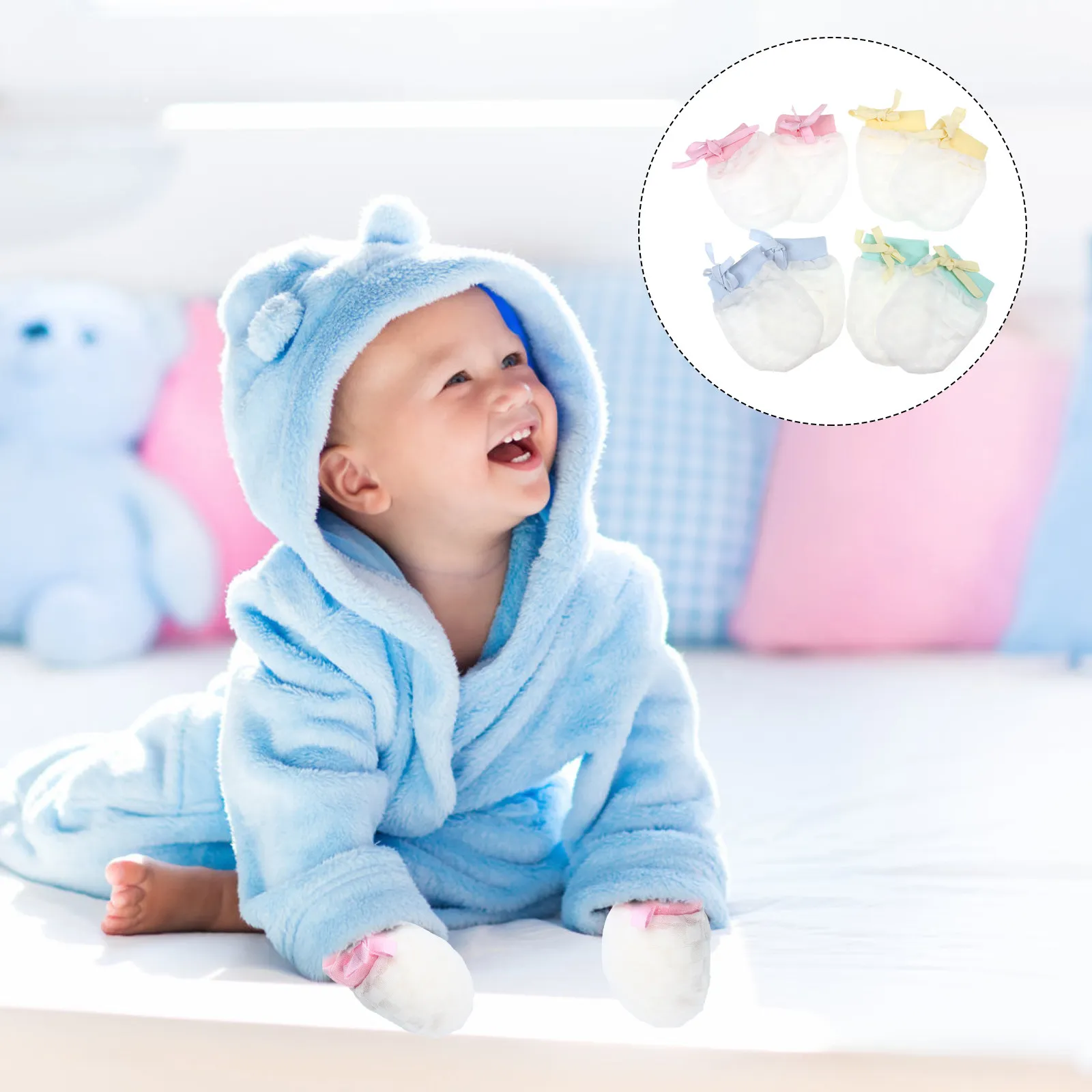 4Pairs Baby Anti-Scratch Mittens Newborn Soft Breathable Gloves Protective Infant Scratch Proof Handwear Baby Mitten