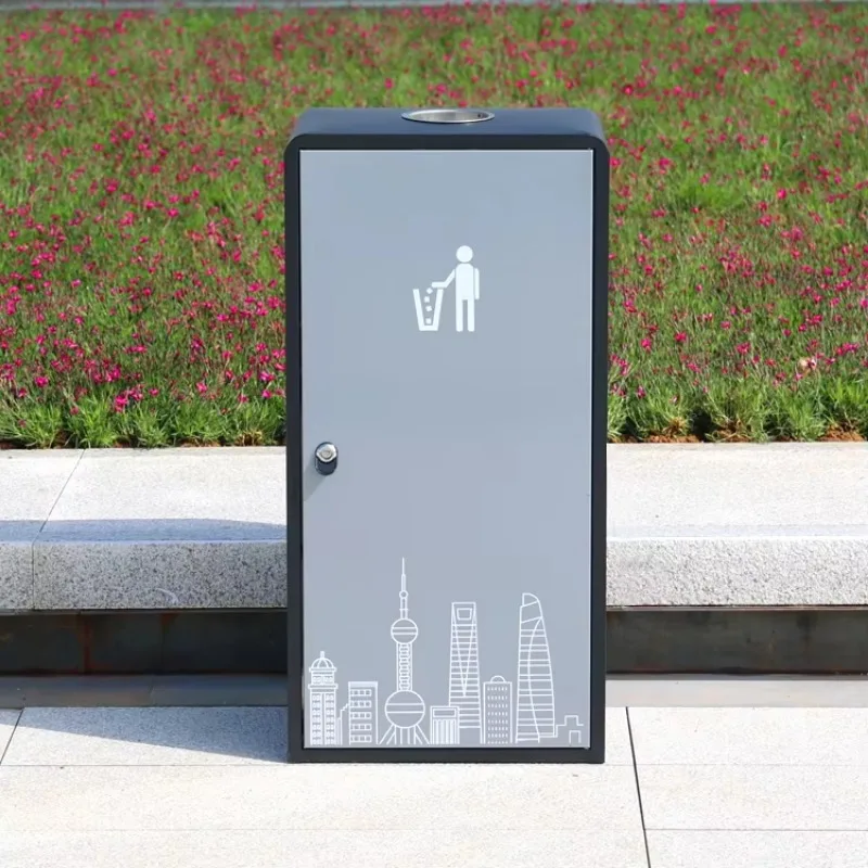 Modern City Outdoor Trash Can Metal Public Waste Classified Custom Sorting Bin Design Outdoor Galvanized Steel Trash Bin Outside
