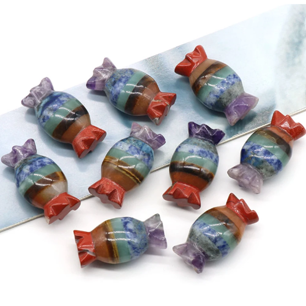 

Candy Stone Ornaments Natural Chakras Colorful Stone Candy Shape Reiki Healing Splicing Craft Small Gift 25x46mm