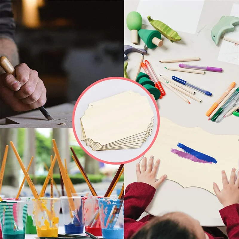 -ESTR 24 Uds. Letrero de madera colgante sin terminar en blanco con cuerdas, letrero de madera en blanco rectangular, letreros de puerta artesanales colgantes lisos, arte de pared