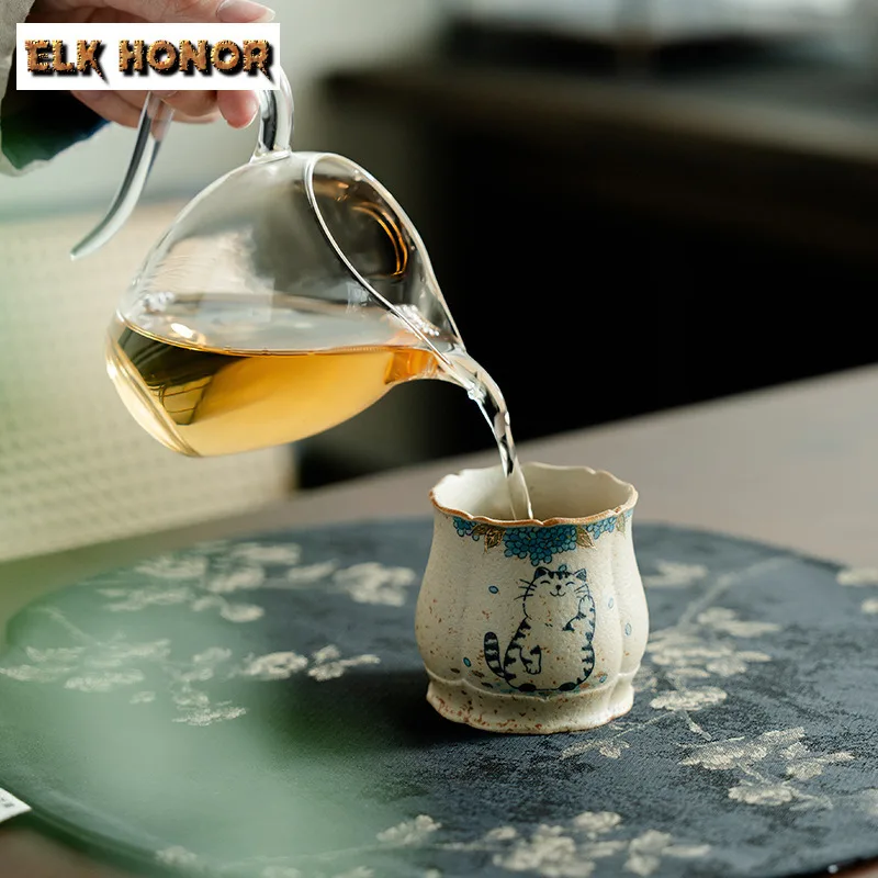 150ML Pure Hand-painted Cat Flint Red Cola Mug Beverage Bottle Master Mug Bubble Teacup Cold Hot Water Jug for Tea Ornaments