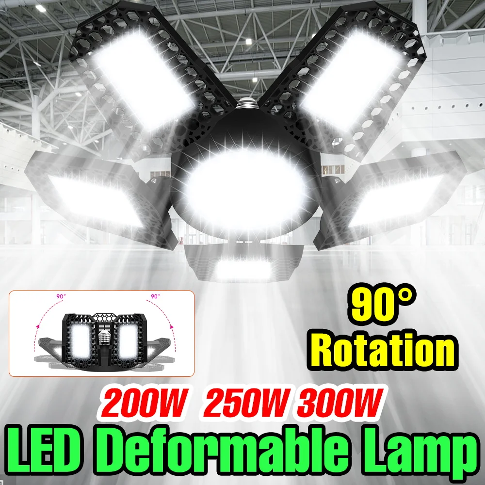 

300W LED Garage Light E27/E26 Deformation Ceiling Lamp AC100-277V For Warehouse Workshop Basement Lighting Bulb Cold/Warm White