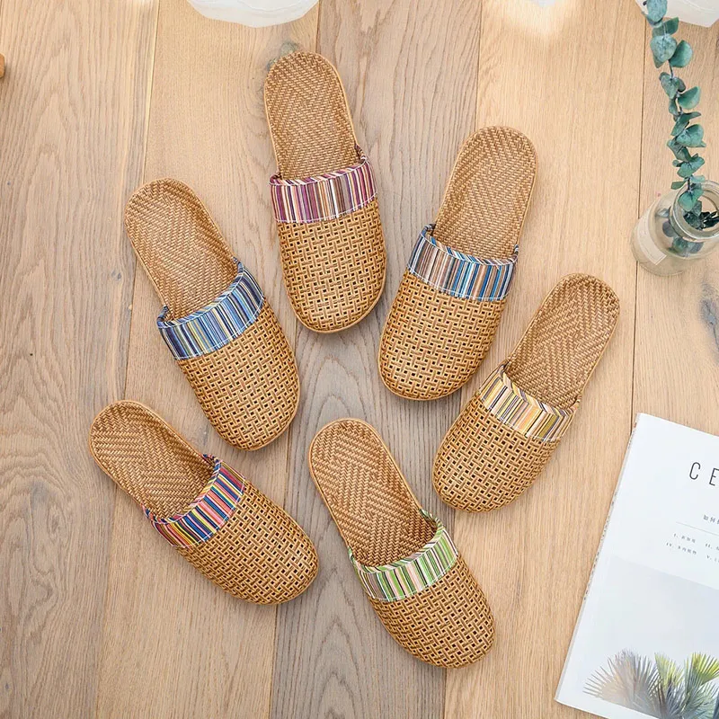 Mntrerm Large Bow Home Slippers Indoor Non-Slip Home Slippers Soft Bottom Viscose Linen Sandals And Slippers