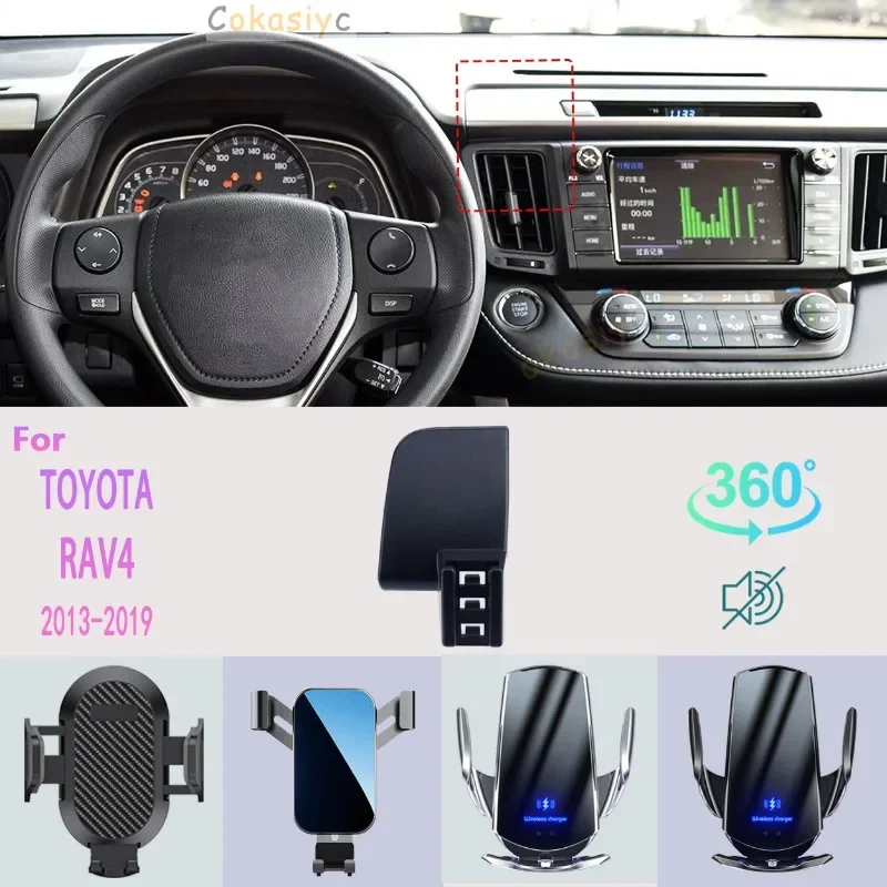 

Car Phone Holder For Toyota RAV4 2013 2014-2018 2019 Mobile Phone Support Car Mounts Wireless Charging Accessories 360 degrees