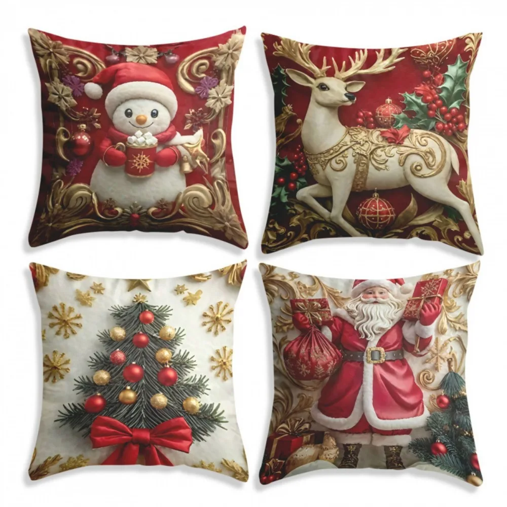

Christmas Pillow Cover Gold Series Decorative Sofa Decorative Linen Pillowcase for Christmas Sofa Decoration