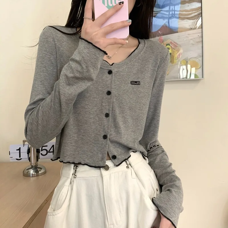 T-shirts à manches longues pour femmes, hauts en maille décontractés, coupe cintrée, confortables, printemps, quotidien, élégant, féminin, polyvalent, élégant, bureau coréen