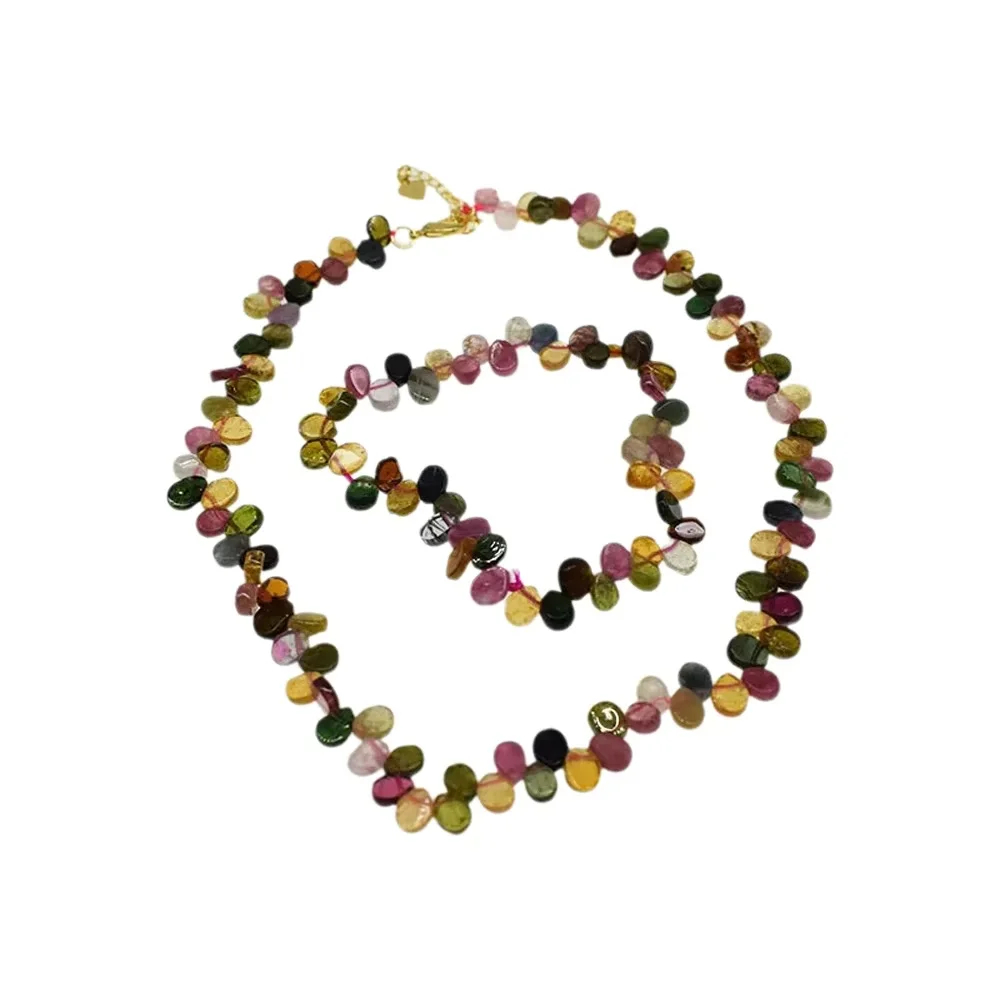 

Set Tourmaline round drop rainbow color necklace bracelet nature beads