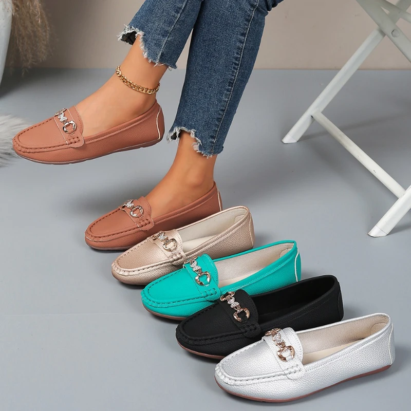 

Women Flats Spring Autumn 2025 New Shoes Female Round Head Low Heel Chain Casual Loafers Comfortable Designer Sneakers Women