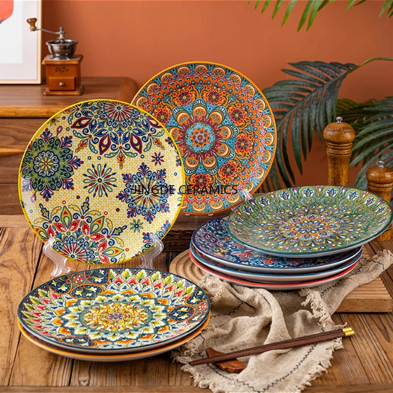 西洋式の果物皿セラミックスのアイデア回転乾果皿分格の蓋付き家庭用リビングテーブル 8/10インチのセラミックディナープレート、西洋風サラダプレート、家庭