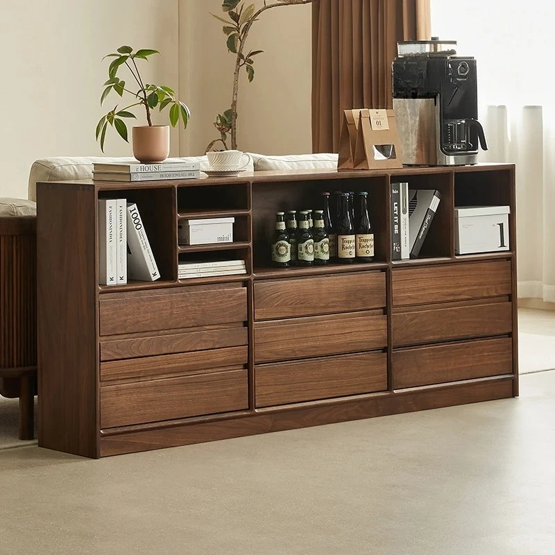 

Nordic Retro Black Walnut Solid Wood Locker Modern Light Luxury Living Room Home TV Cabinet