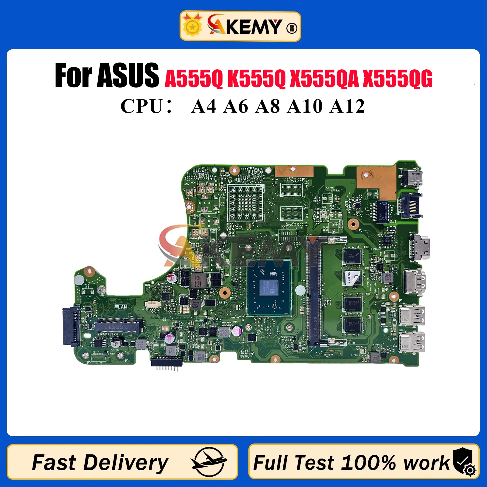 

X555QA Laptop Motherboard For ASUS VivoBook X555Q A555Q K555Q X555QA X555QG Mainboard W/ A4 A6 A8 A10 A12 CPU tests OK fast ship