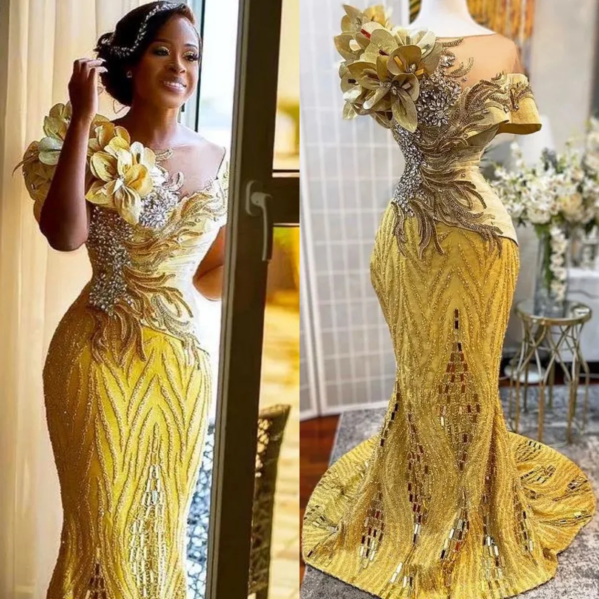 

Luxurious Plus Size Customized Mermaid Prom Dresses Detachable Train Beaded Crystals Evening Formal Evening Party Dresses