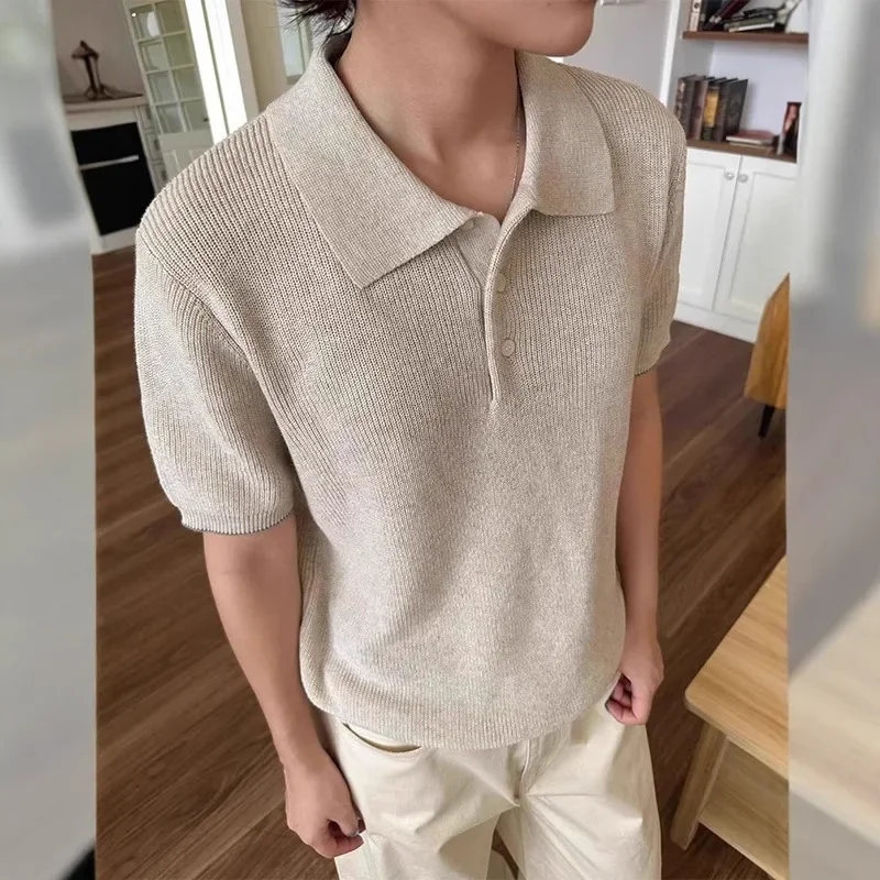 2025 Nuovo lusso estivo in cotone e lino lavorato a maglia floreale Polo a maniche corte per uomo T-shirt girocollo retrò ampia vestibilità comoda