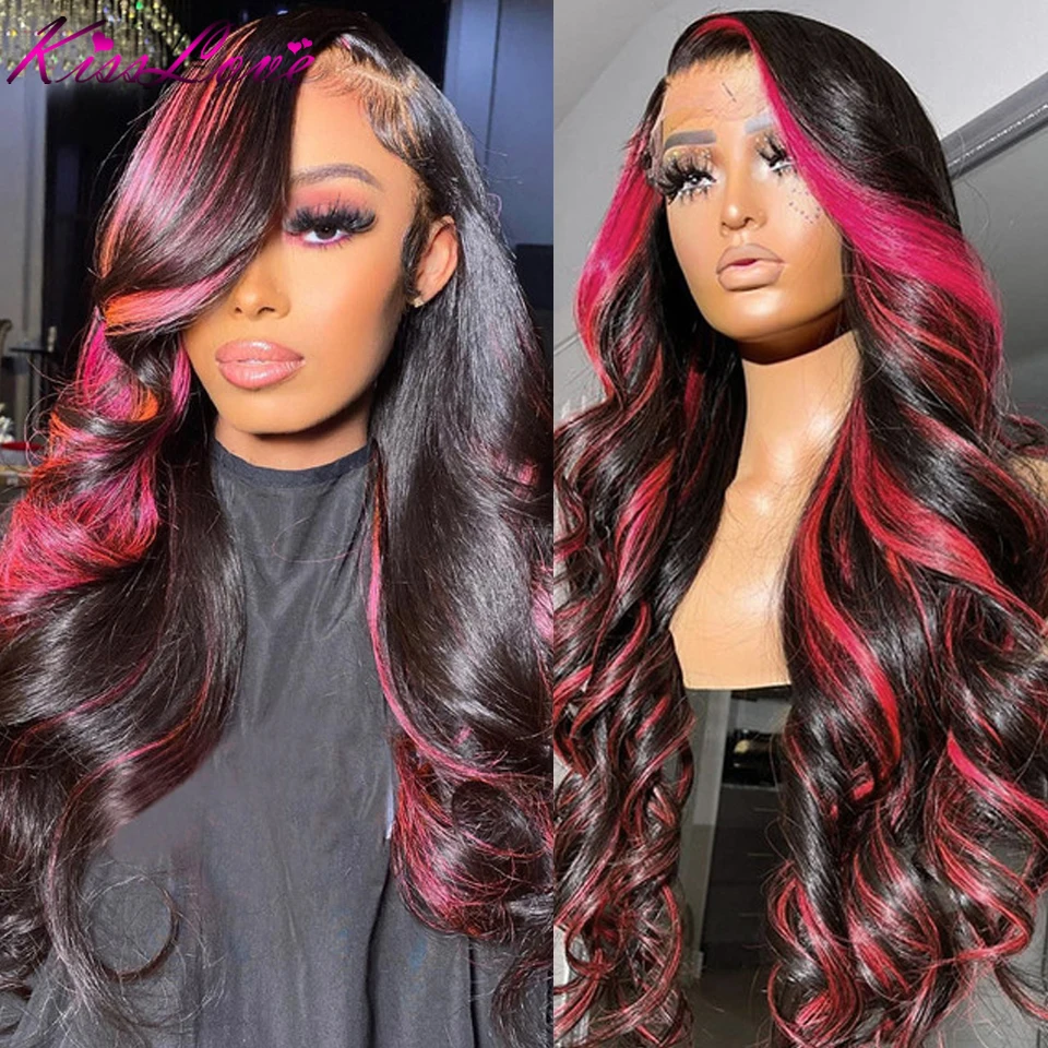 Red Highlight Human Hair Wigs HD 13x4 Lace Front Wig Body Wave 13x6 Lace Frontal Wig Ombre Colored 5x5 Lace Closure Wig KissLove