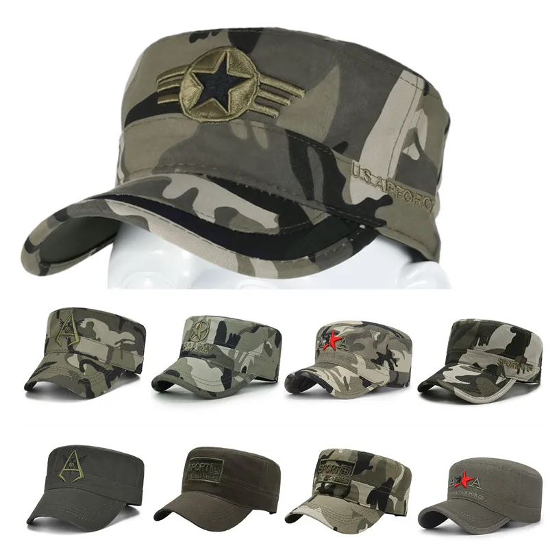 Men US AIRFORCE Embroidery Army Hat Cadet Patrol Cap Adjustable Five Pointed Star Snapback Caps Flat Top Camouflage Hats