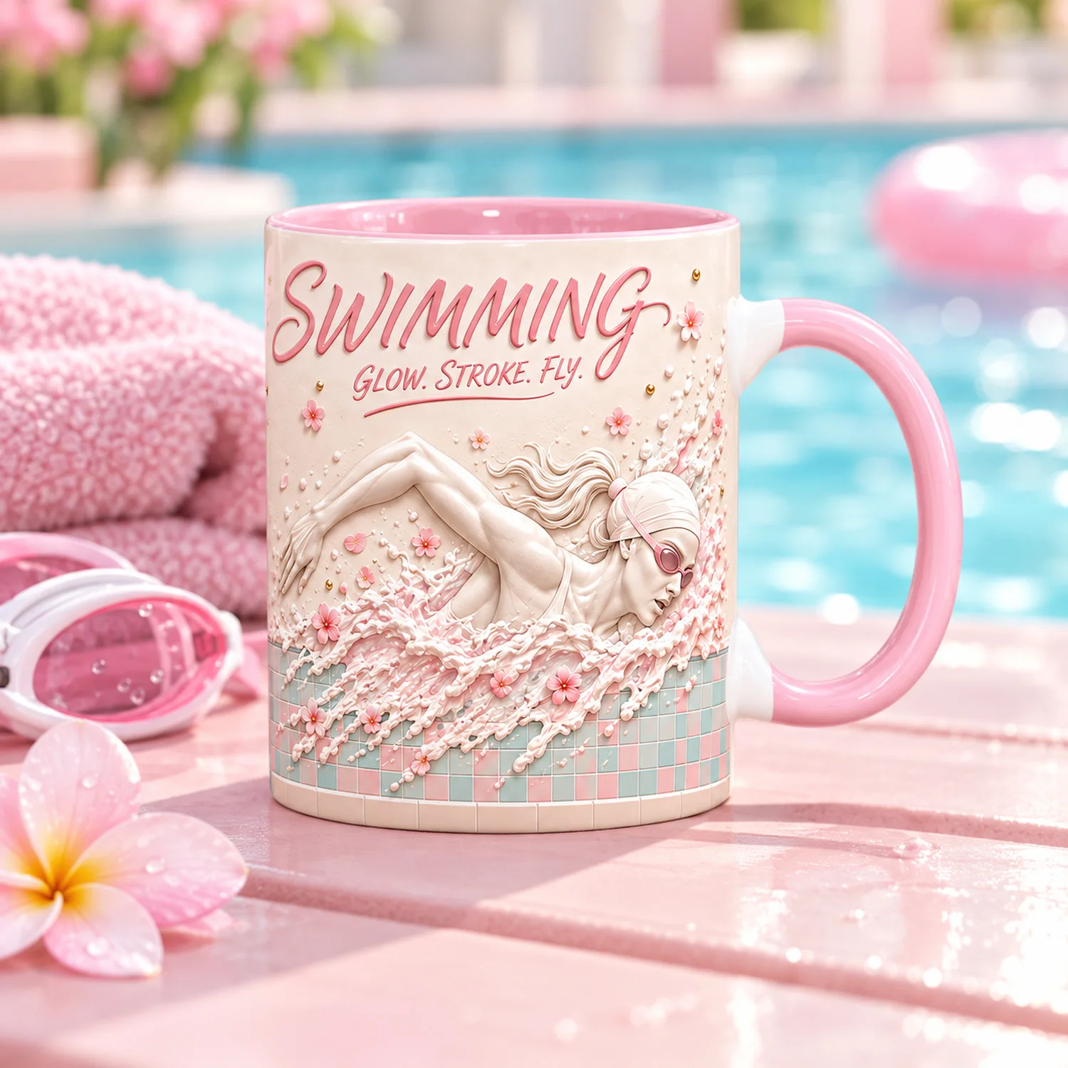 Swimming Coffee Mug 11oz Ceramic Cup 325ml with Swimmer Print, 2 Colors, Gift for Swimming Fans
