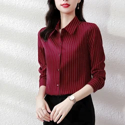 Women's Korean Fashion Long Sleeve Striped Blouse，Elegant Office Shirt, Formal Business Casual Tops 2026