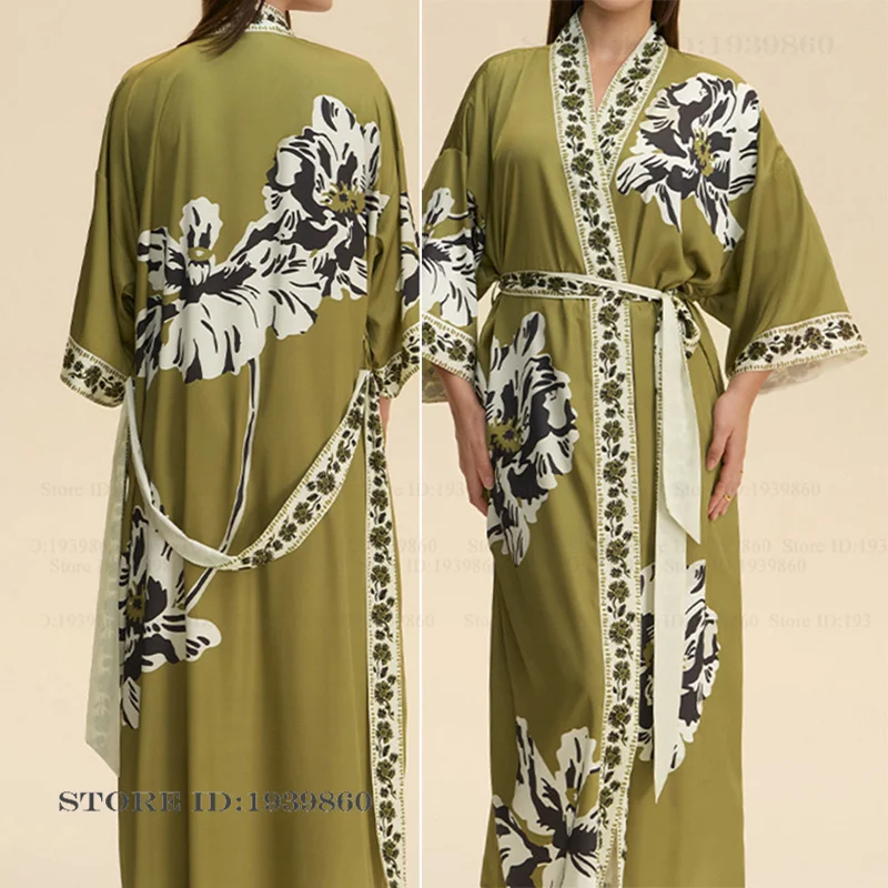 

PLUS SIZE Women's Long Robe Nightgown Print Flower Half Sleeve Kimono Bathrobe Gown Loose Silk Satin Nightwear Loungewear Pajama