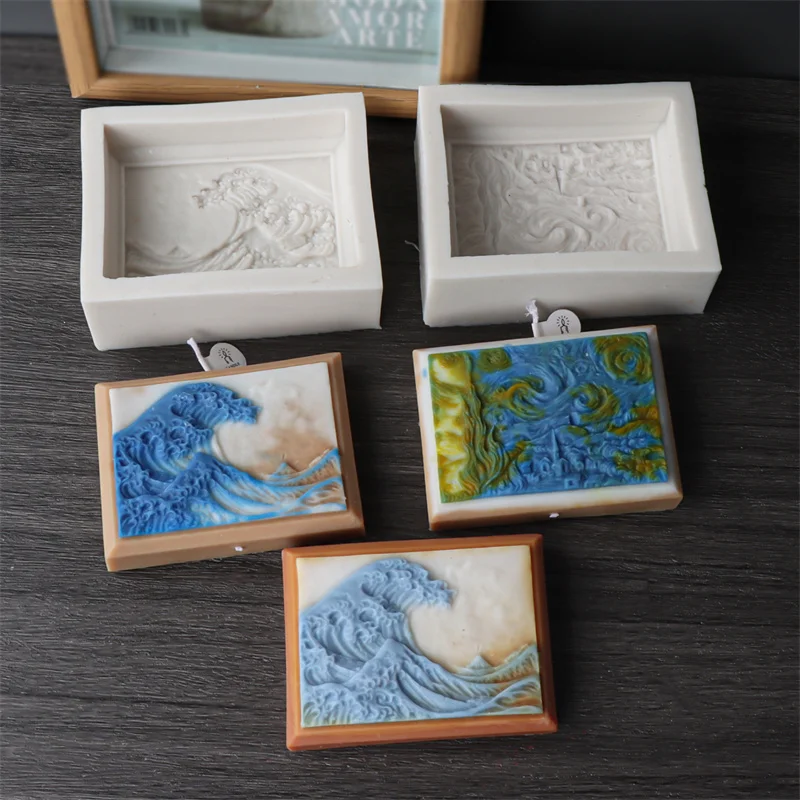 3D Square Soap Mold Designs DIY  Vintage Pattern Waves Starry Sky Modeling Hand-Made Silicone Mold