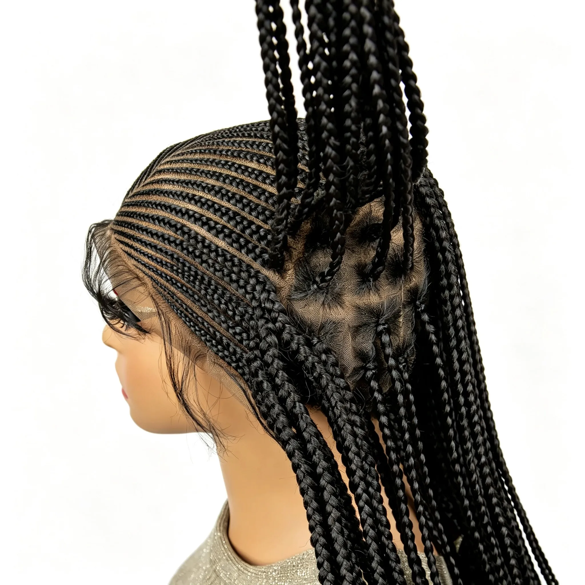 34 Inch Handmade Braiding Wig Full Lace Synthetic Afro Cornrow Braided Wigs Back Knotless Box Braids Wig for Black Women