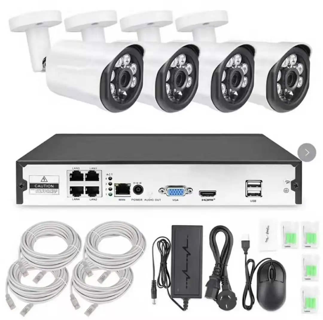 AI 4 Ch NVR Kit 4 pc POE IP 5 MP 8 MP o Record Outdoor Security IR Night Vision Color Video Surveillance CCTV System Set