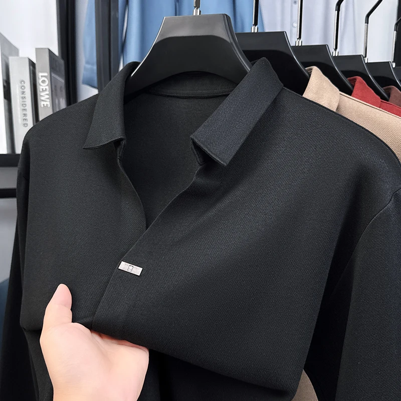 High Quality Man Long-Sleeved T-Shirt Scissor Collar No-Show Clothing British Style New Long Sleeves Fashion Trend Mens Clothing
