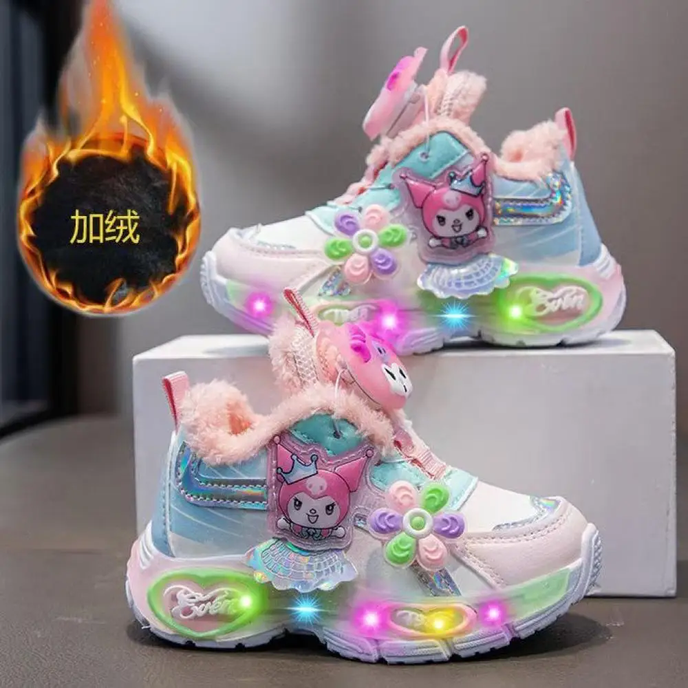 Sanrio Kuromi Girls Sneakers New Style Led Light Walking Shoes Kawaii Comfortable Child Outdoor Sport Casual Shoes Cotton Boots