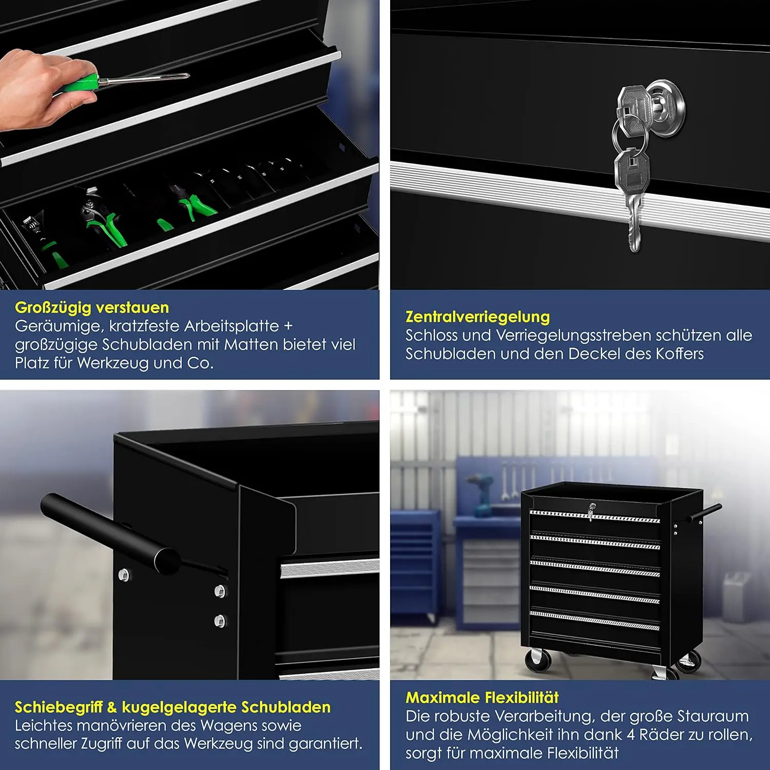 Carro de long con ruedas، de herramientas، caja de herramientas، 5 y 7 comparments