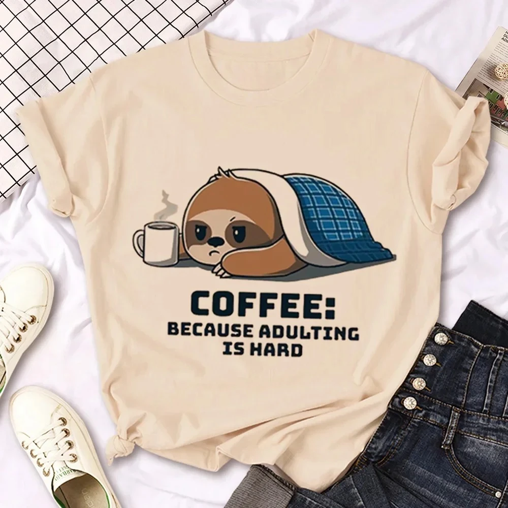 Sloth Printed Tee Women Manga Designer Harajuku T-shirt Girl Streetwear Short Sleeve Round Neck Casual Cute Summer Clothing