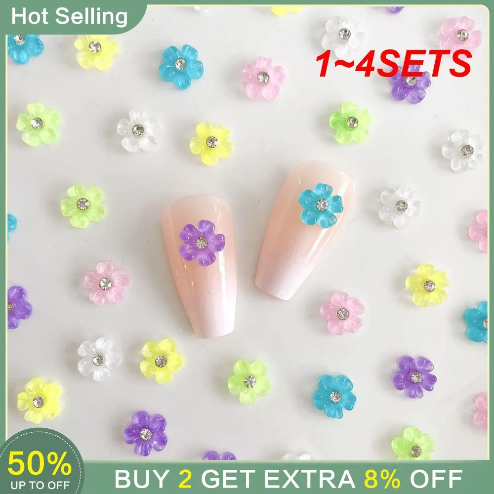 1~4SETS Flower Nail Accessori Unique And Charming Fashion Nail Pendant Transparent Rhinestones Holiday Nail Decoration