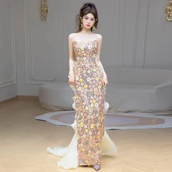 Customized Sequins Flower Mermaid Evening Dress Sexy Slim Strapless Glittering Fishtail Party Formal Gowns for Women Vestidos