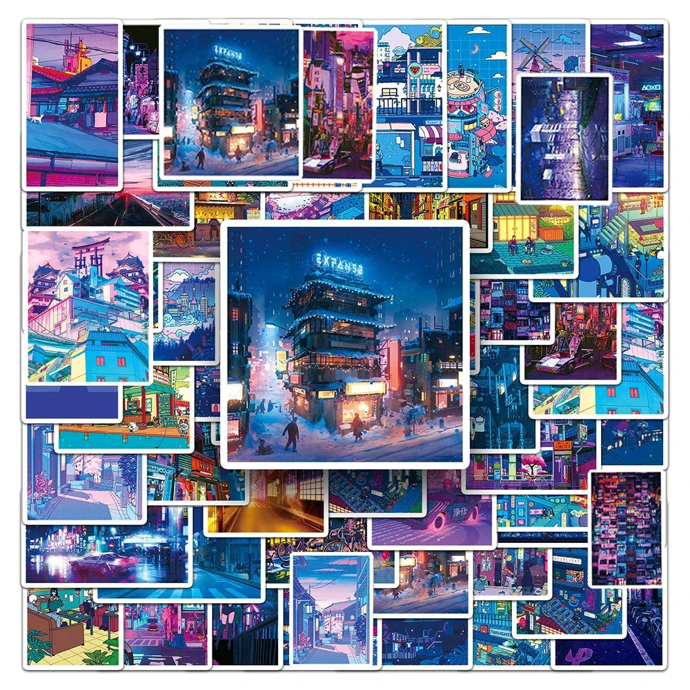 

10/30/50pcs Cute Cartoon Outdoor Street View Landscape Stickers Anime Aesthetic Decals DIY Laptop Diary Phone Decoration Sticker
