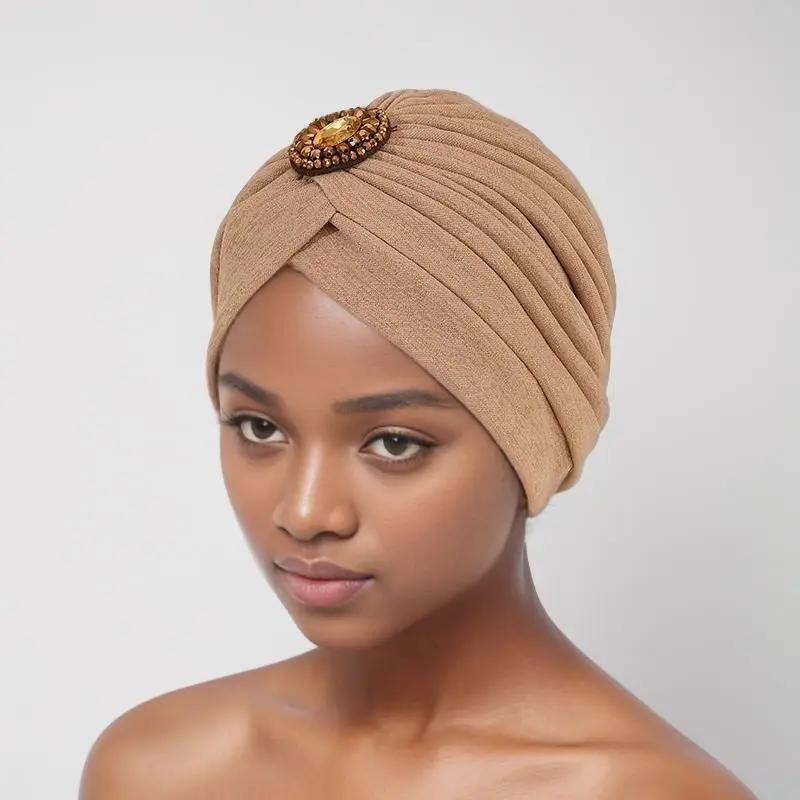 เพชรหมวกแอฟริกันผู้หญิงจีบ Headscarf มุสลิม Hijab Bonnet หมวกหมวกผมร่วง Head Wrap ผ้าพันคอ Chemo หมวก Turbante