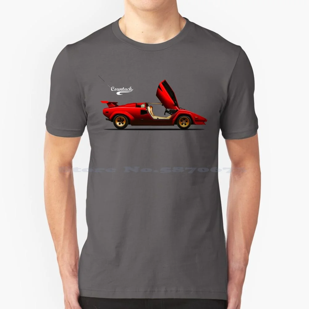 Countach Lp500 S T Shirt 100% Cotton Tee Sports Car Super Car Cars Classic Car Transportation Countach Lp500