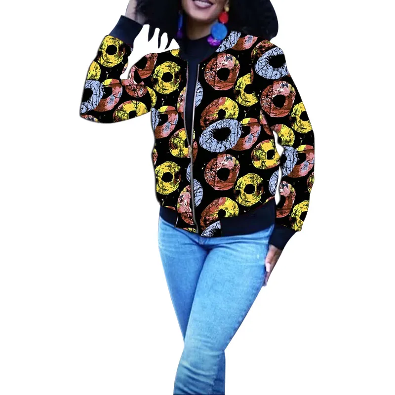 

Original Design Colorful Print Women's Bomber Jackets New Arrivals African Wax Female Street Style Coat