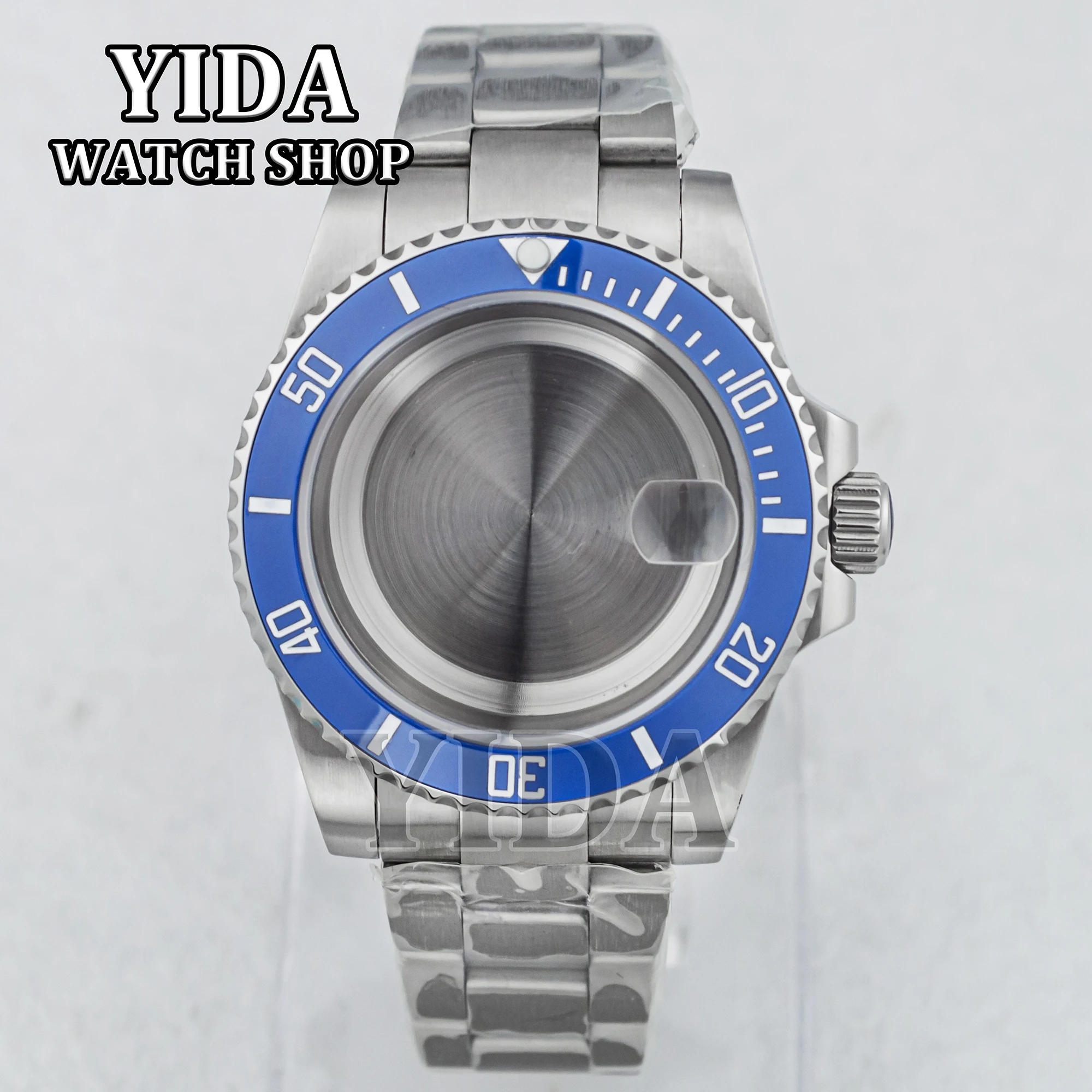 

40MM NH35 Stainless Steel Case 20mm Strap Blue CeramicBezel 28.5MM Dial Sapphire Glass for SUB Accessories NH34 NH36 Movement