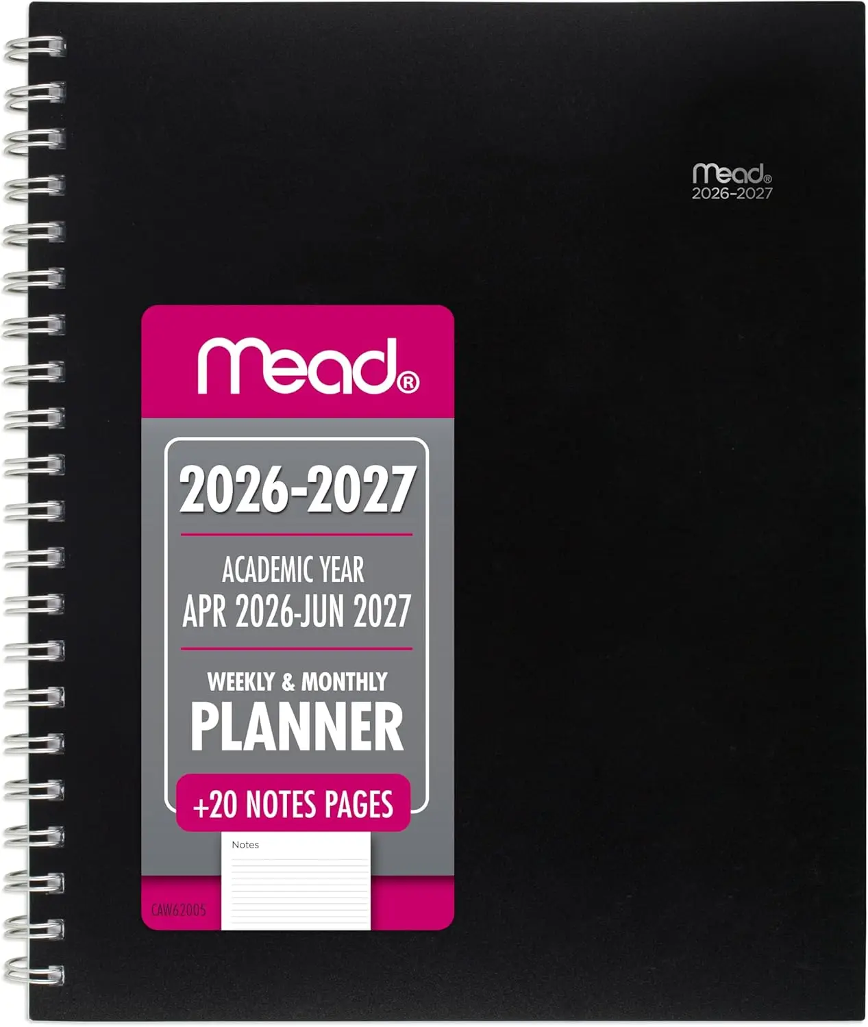 

Weekly Monthly Planner 2026-2027 15-Month Academic with Tabbed Pages, Twin Wire Binding, 8.5" x 11", Black