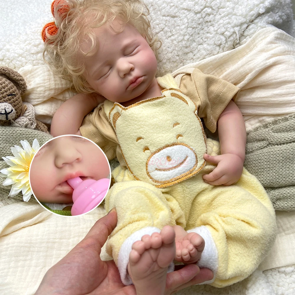 Lifelike 20inch Open Mouth Lloulou Full Body Soft Silicone Reborn Baby Girl with Rooted Hair Realistic Skin Veins Weighted Huggable Doll for Birthday Gift