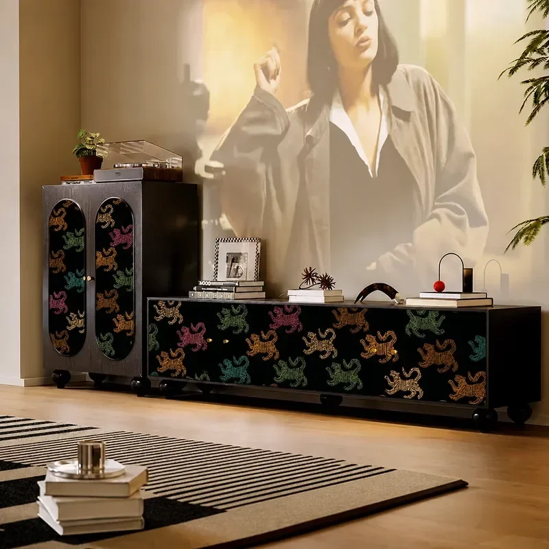 Retro Solid Wood TV Cabinet Living Room Sofa Side Table Home Decor Vertical Storage Cabinet Aisle Wall Locker