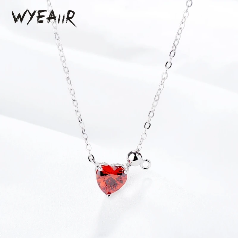 

WYEAIIR 925 Sterling Silver Sweet Romantic Red Crystal Heart Couple Gift Fine Jewelry Luxury Female Necklace