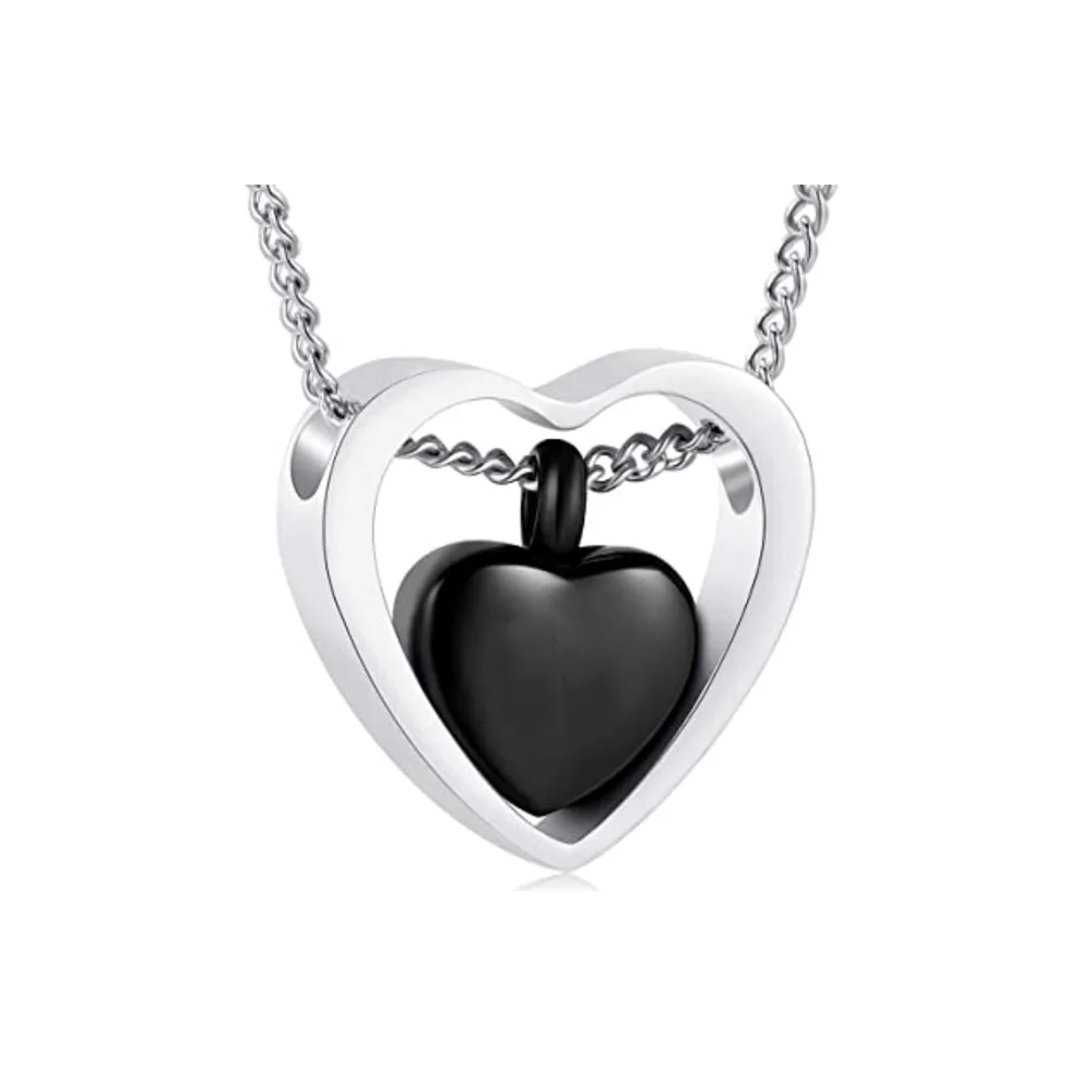 Joyería de cremación de doble corazón personalizada, collar de urna, recuerdo, colgante de cenizas conmemorativas, joyería personalizada con nombre tallado y fecha ﻿