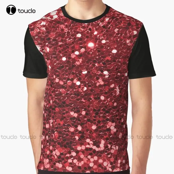 Red Glitter Chunky Sequin Graphic T-Shirt Mens Black Tshirt Digital Printing Tee Shirts Christmas Gift New Popular Xxs-5Xl