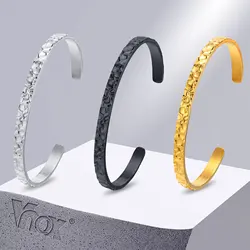 Vnox Rock Punk Hammered Thin Cuff Bangle Bracelets for Men Women, 5mm Wide Stainless Steel Stacking Bracelet Set Jewelry